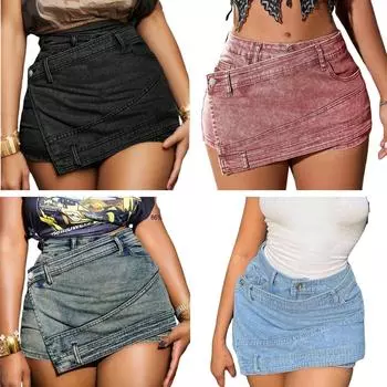 Rose Beauty Новые женские винтажные рейв-юбки Y2K Street с эластичным поясом и асимметричным подолом, облегающие повседневные мини-юбки-шорты из денима XXS синий