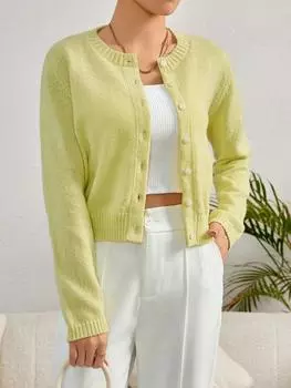 Rose Beauty Повседневный простой кардиган с пуговицами спереди, облегающий, укороченный, с текстурой, вязаный кардиган для женщин, осень/зима, свитер, топ XS жёлтый