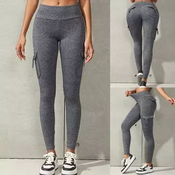 Rose Beauty Твердые леггинсы для йоги с широким поясом и высокой талией, эластичные леггинсы для спортзала с карманами и заплатками XS темно серый