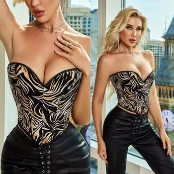 Rose Beauty Винтажный контрастный полосатый принт со шнуровкой на спине и открытой спиной, бюстье, корректирующее белье, укороченный корсет-труба XS разноцветный