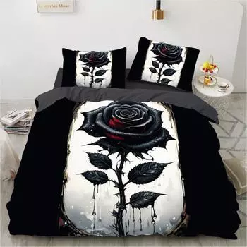 Комплект постельного белья Rose Black Series Знаменитое аниме Комплекты пододеяльников Одеяло Постельное белье Твин Квин Кинг Односпальный размер Дропшиппинг Подарок EU Single 135x200cm