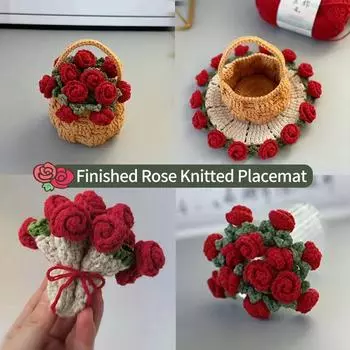Rose Bouquet Coaster Crochet Flower Placemat Hand Woven Bouquet Cupmat Home Desktop Potted Plant Ornaments Mother s Day Gift