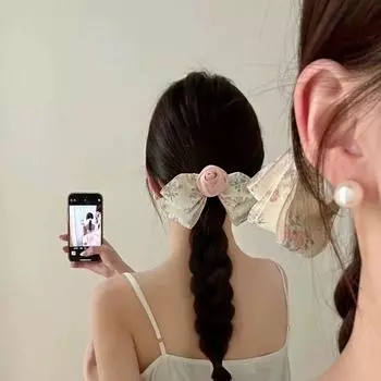 Rose Bowknot Hair Clip Bow Flower Hairpin Creative Female Hair Accessories розовый