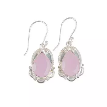 Rose Calcedony Gemstone 925 Sterling Silver Trendy Jewelry Earrings For Wedding EE-41-15