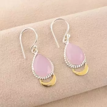 Rose Chalcedony Gemstone 925 Solid Silver Handmade Jewelry Dangle Earrings 1.5 EE-162-14
