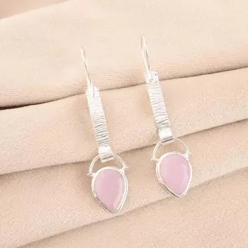 Rose Chalcedony Gemstone 925 Solid Silver Jewelry Handmade Dangle Earrings 2.3 EE-166-15