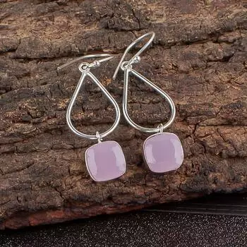 Rose Chalcedony Gemstone 925 Sterling Silver Handcrafted Jewelry Earrings 1.90 EE-7-16