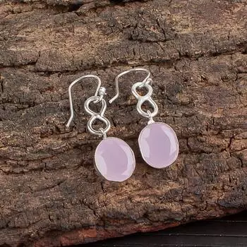 Rose Chalcedony Gemstone 925 Sterling Silver Handmade Jewelry Earrings 1.60 EE-12-15