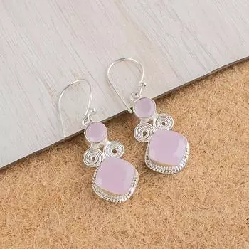 Rose Chalcedony Gemstone 925 Sterling Silver Handmade Jewelry Earrings 1.12 EE-69-15