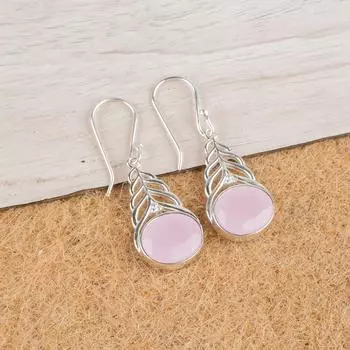 Rose Chalcedony Gemstone 925 Sterling Silver Jewelry Drop/Dangle Earrings 1.64 CE-1-13