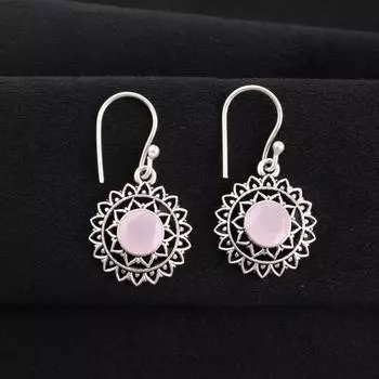 Rose Chalcedony Gemstone 925 Sterling Silver Jewelry Drop/Dangle Earrings 1.57 CE-19-13
