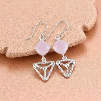 Rose Chalcedony Gemstone 925 Sterling Silver Jewelry Handcrafted Earrings 2.00 EE-45-16