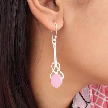 Rose Chalcedony Gemstone 925 Sterling Silver Jewelry Handmade Earrings 1.76 EE-171-18
