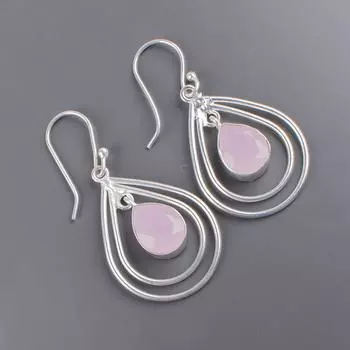 Rose Chalcedony Gemstone 925 Sterling Silver Jewelry Handcrafted Earrings 2.00 EE-34-13