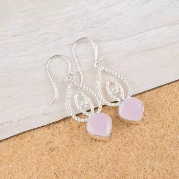 Rose Chalcedony Gemstone 925 Sterling Silver Jewelry Drop/Dangle Earrings 2.00 EE-32-16