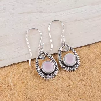 Rose Chalcedony Gemstone 925 Sterling Silver Jewelry Stylish Earrings 1.38 Gift CE-3-13