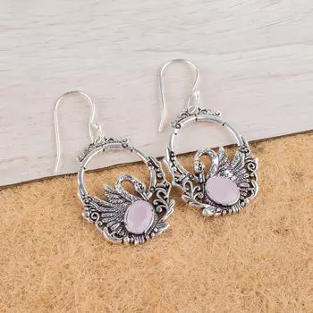 Rose Chalcedony Gemstone 925 Sterling Silver Jewelry Handcrafted Earrings 1.64 CE-2-2