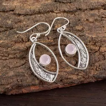 Rose Chalcedony Gemstone 925 Sterling Silver Jewelry Handmade Hook Earrings1.60 EE-61-14