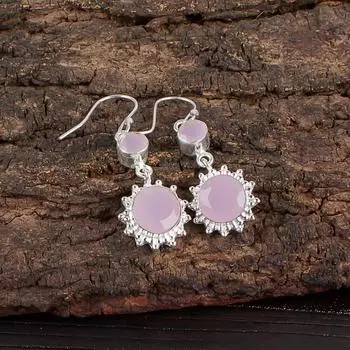 Rose Chalcedony Gemstone 925 Sterling Silver Jewelry Drop/Dangle Earrings 1.80 EE-13-14