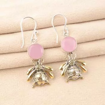 Rose Chalcedony Gemstone 925 Sterling Silver Jewelry Handmade Dangle Earrings 2 EE-154-13