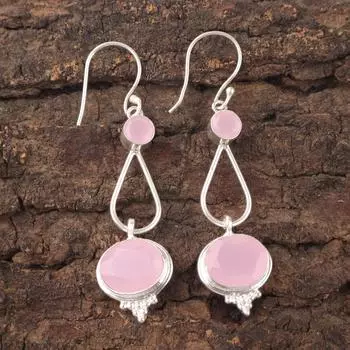Rose Chalcedony Gemstone 925 Sterling Silver Jewelry Handmade Earrings 2.50 EE-132-10