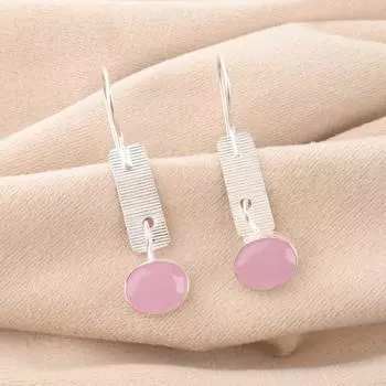 Rose Chalcedony Gemstone 925 Sterling Silver Jewelry Handcrafted Earrings 1.9 EE-168-19