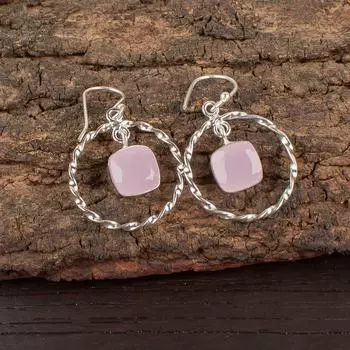 Rose Chalcedony Gemstone 925 Sterling Silver Jewelry Handcrafted Earrings 1.60 EE-60-16