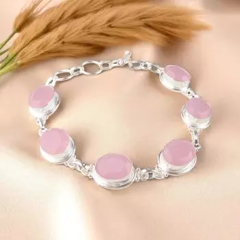 Rose Chalcedony Gemstone 925 Sterling Silver Jewelry Handcrafted Bracelet 8.5 RB-3-12