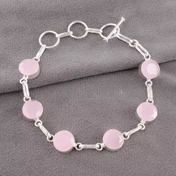 Rose Chalcedony Gemstone 925 Sterling Silver Jewelry Handmade Bracelet For Women RB-14-20