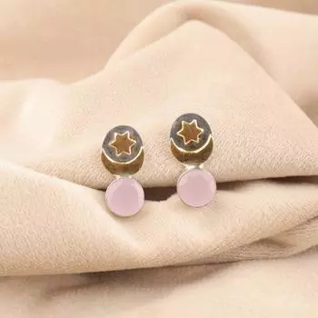 Rose Chalcedony Gemstone 925 Sterling silver Jewelry Handmade Studs Earrings0.8 EE-141-5