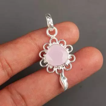 Rose Chalcedony Gemstone 925 Sterling Silver Jewelry Handmade Boho Pendant 1.80 PP-4-16