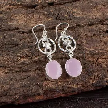 Rose Chalcedony Gemstone 925 Sterling Silver Jewelry Handmade Earrings 2.00 EE-17-13