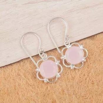 Rose Chalcedony Gemstone 925Sterling Silver Gift Jewelry Handmade Earrings 1.40 EE-56-14