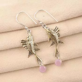 Rose Chalcedony Gemstone 925Sterling Silver Jewelry Handmade Boho Earrings 2.17 EE-148-6