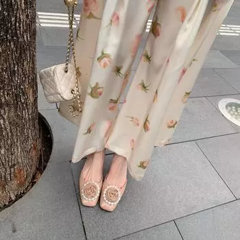Rose Diary~ Французские босоножки Baotou с цветочным жемчугом, женские лакированные туфли на квадратном толстом каблуке, тонкие туфли Night Wind Gentle Shoes 35 розовый