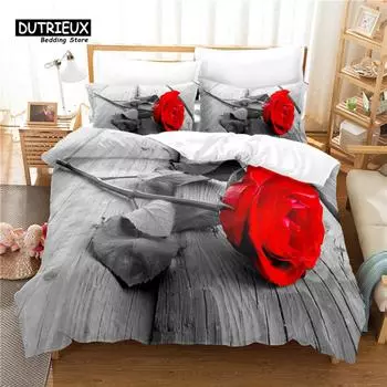 Rose Duvet Cover Set, Roses Bedding Set, Soft Comfortable Breathable Duvet Cover, For Bedroom Guest Room Decor EU single(135x200cm)