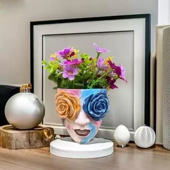 Rose Eyes Girl Face Flowerpot Funny Figure Planter Creative Succulents Flower Pot Home Office Rose