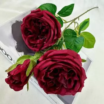 Rose Flower Artificial Wedding Hotel Restaurant Room Decoration Ornament Desktop Dark Red