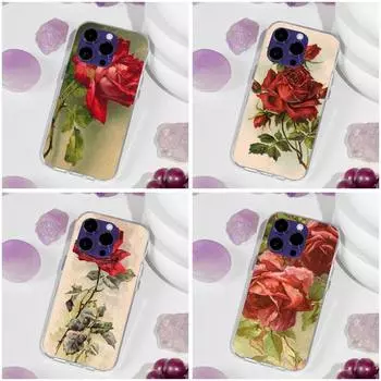 Rose Flower Phone Case For Iphone 11 12 13 14 Pro Max 7 8 Plus X Xr Xs Max Se 2020 Mini Transparent Case iphone 11Pro