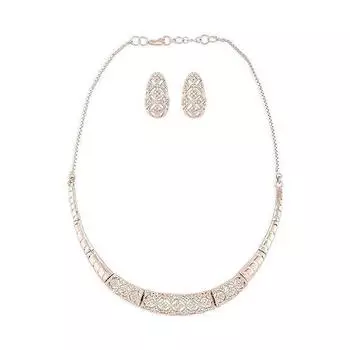 Rose Gold Cubic Zirconia Party Bling Necklace & Earring Set For Women