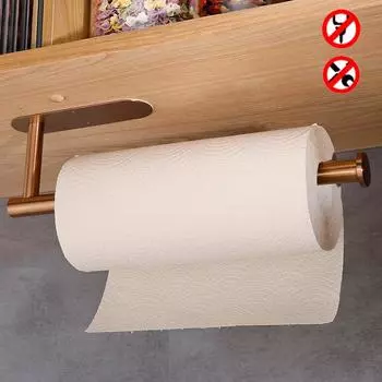 Rose Gold Paper Holder Adhesive 304 Stainless Steel Punching-free Toilet Paper Roll Shelf for Kitchen Bathroom Tissue Hanging чёрный
