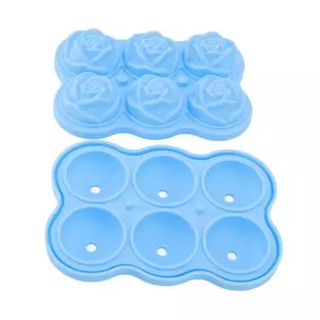 Rose Ice Cube Tray Silicone 6 Cubes No BPA Ice Making Accessory with Lid for Cocktail Whisky Blue небесно-голубой
