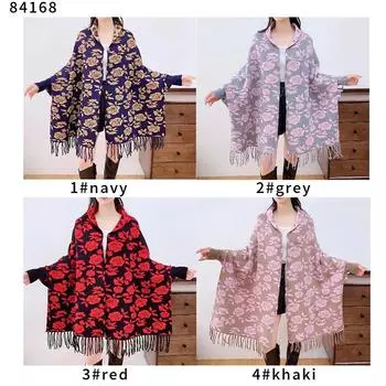 Rose Jacquard Knitted Shawl Women S Fringed Scarf Cape Sleeves Double-Sided Shawl Above 175cm красный