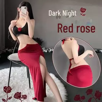 Rose Lady Sexy Backless Cheongsam Nightdress Комплект нижнего белья One Size