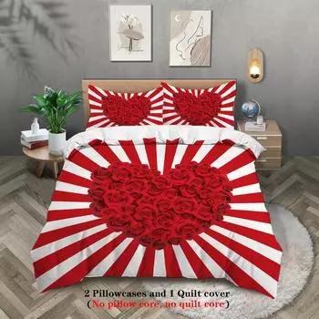 Rose Love 3D Digital Полиэстер Трехсекционный пододеяльник Постельное белье Одеяло Покрывало Простыня Наволочка Распределение 135x200cm