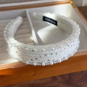 Rose Print Pearls Cloth Hair Hoop Sweet Beige Blue Hair Band Headwear Beads Crystal Headband Gifts Style 5