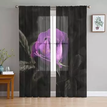 Rose Purple Window Treatment Tulle Modern Sheer Curtains for Kitchen Living Room the Bedroom Curtains Decoration W135 x H114cm