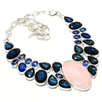 Ожерелье из серебра 925 пробы с розовым кварцем и голубым топазом 18 дюймов s1m73 розовый