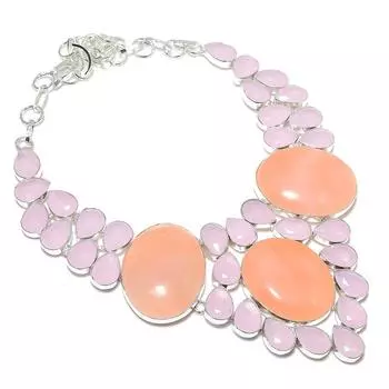 Rose Quartz, Chalcedony handmade 925 Sterling Silver Jewelry Necklace 18 V1U56