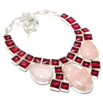 Ювелирное ожерелье из серебра 925 пробы с розовым кварцем и гранатом 18 дюймов H2d30 розовый